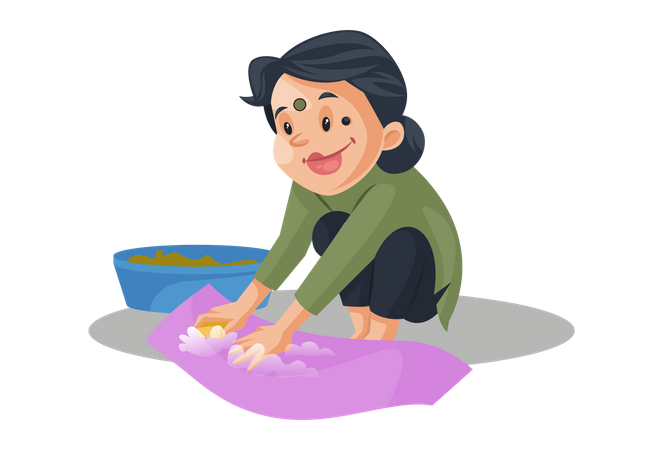 La criada está limpiando paños  Ilustración