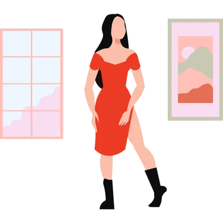 La dame de mode est debout dans une jolie robe  Illustration