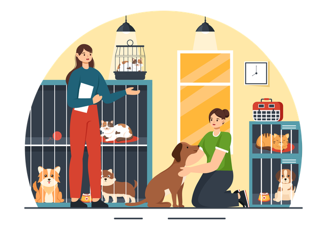 La donna adotta il cane dall'agenzia di adozione  Illustration