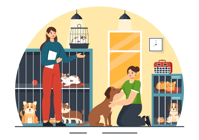 La donna adotta il cane dall'agenzia di adozione  Illustration