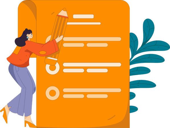 La empresaria completa los detalles de la encuesta  Ilustración