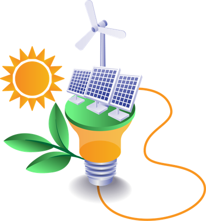 La energía de los paneles solares se utiliza en el trabajo doméstico.  Ilustración