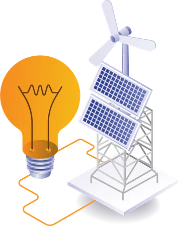 La energía de los paneles solares se utiliza para hacer brillar la bombilla.  Ilustración