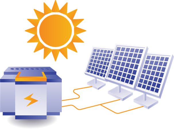 La energía solar se almacena en generadores.  Ilustración