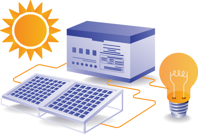 La energía solar se recoge en presencia del sol.  Ilustración