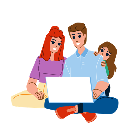 La familia está usando la computadora  Ilustración