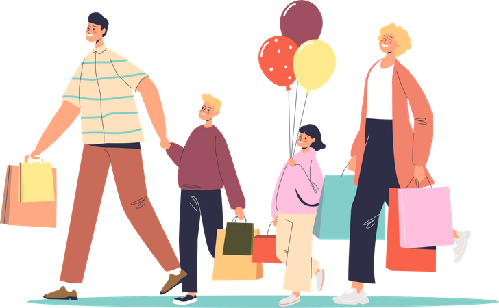 La familia hizo compras y se fue a casa.  Ilustración