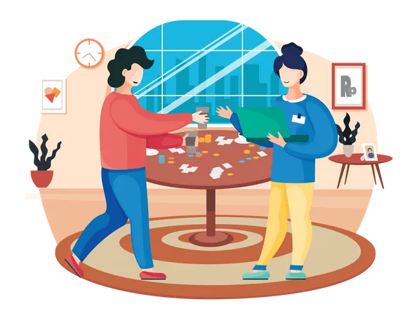 La familia pasa tiempo con el juego de mesa  Ilustración