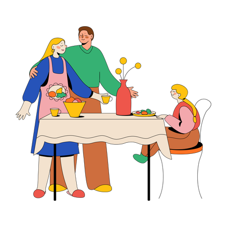 La famille savoure un délicieux petit-déjeuner  Illustration