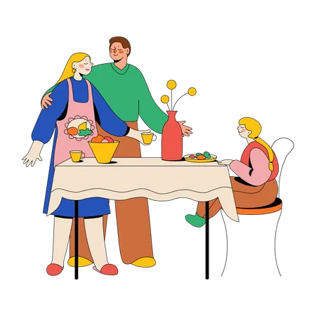 La famille savoure un délicieux petit-déjeuner  Illustration