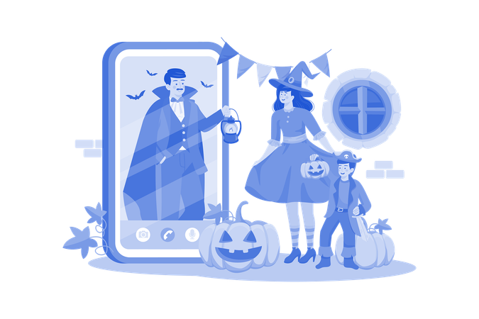 La famille décore pour Halloween  Illustration