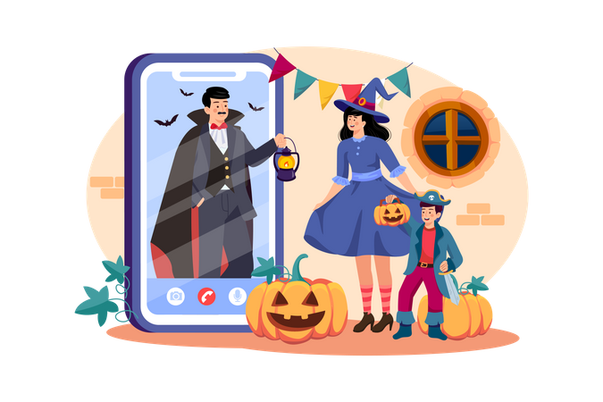 La famille décore pour Halloween  Illustration