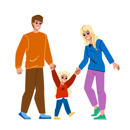 La famille joue avec un enfant  Illustration