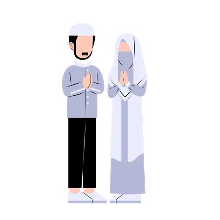 La famille musulmane prie Allah  Illustration