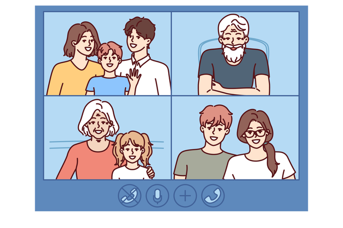 La famille parle lors d'un appel vidéo  Illustration