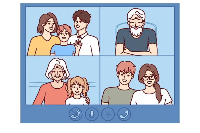 La famille parle lors d'un appel vidéo  Illustration