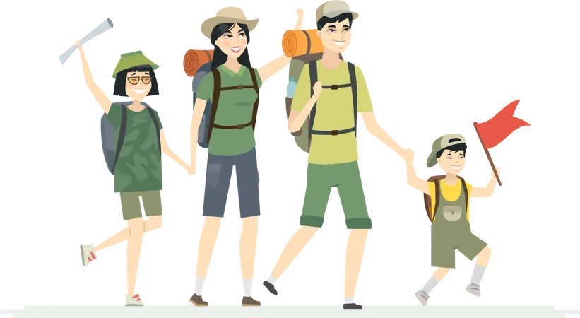 La famille part en randonnée  Illustration