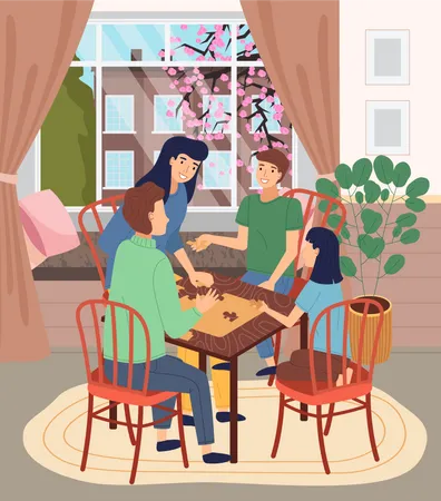 La famille passe du temps ensemble à la maison  Illustration