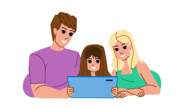 La famille regarde la tablette  Illustration