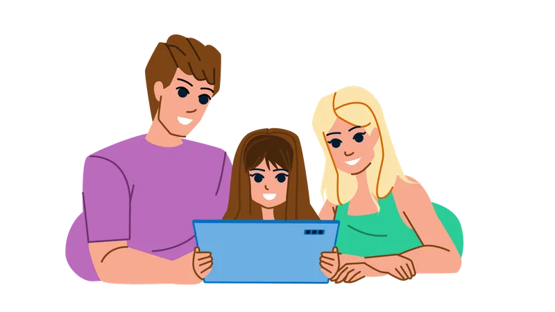 La famille regarde la tablette  Illustration