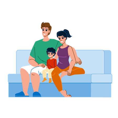 La famille regarde la télé  Illustration