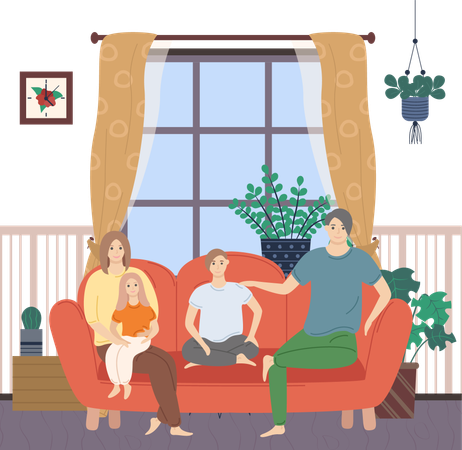 La famille regarde un film ensemble  Illustration