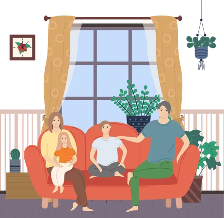 La famille regarde un film ensemble  Illustration