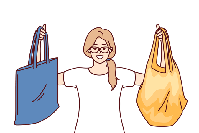 La femme choisit le sac à provisions  Illustration