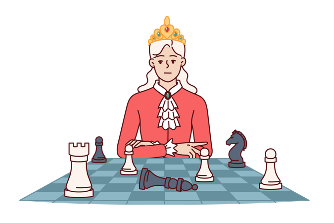 Une femme est championne en jouant aux échecs  Illustration