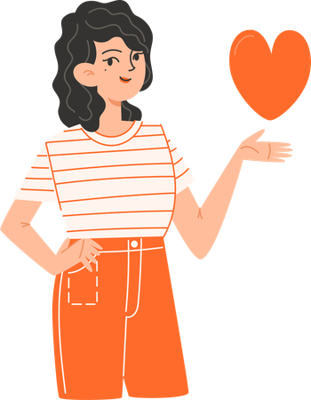 La femme est debout et tient un coeur le jour de la Saint-Valentin  Illustration