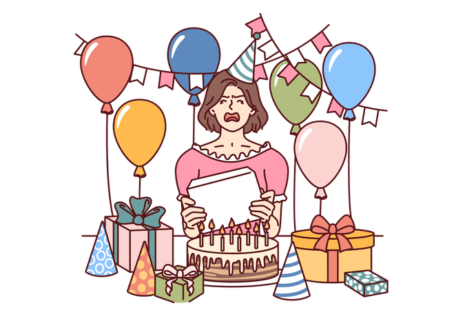 La femme est malheureuse le jour de son anniversaire  Illustration