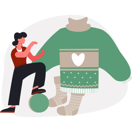La femme explique à propos de la veste d'hiver  Illustration
