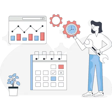 La femme établit un planning d'affaires  Illustration