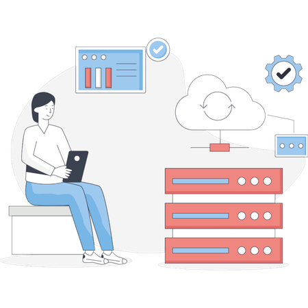 La femme montre la synchronisation du cloud  Illustration