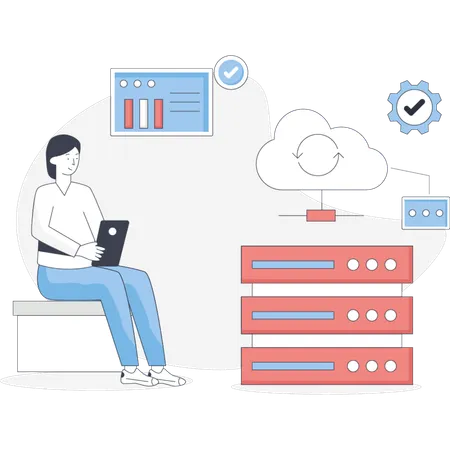 La femme montre la synchronisation du cloud  Illustration