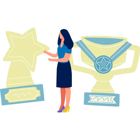 La femme présente le trophée de la coupe du monde  Illustration