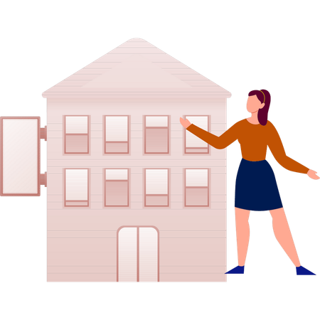 La femme présente une publicité pour une maison  Illustration