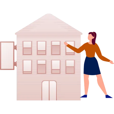 La femme présente une publicité pour une maison  Illustration