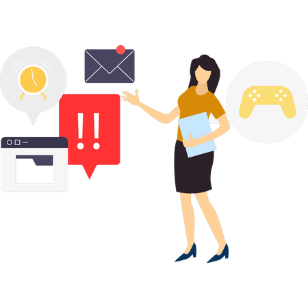 La femme reçoit une notification de message  Illustration