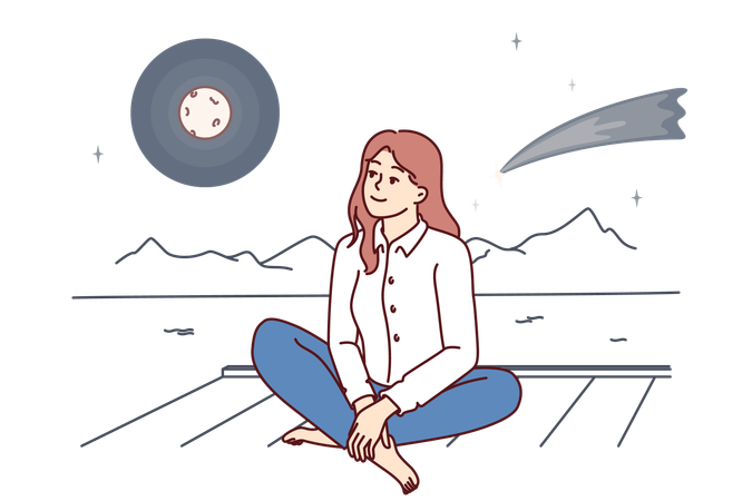 La femme rêve d'atteindre la lune  Illustration