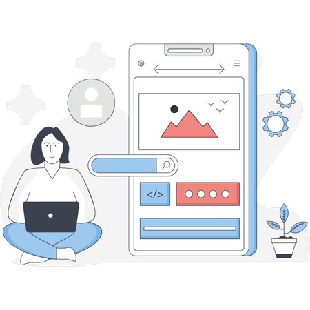 La femme travaillant sur le développement d'applications  Illustration