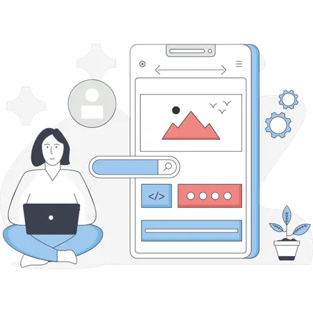 La femme travaillant sur le développement d'applications  Illustration