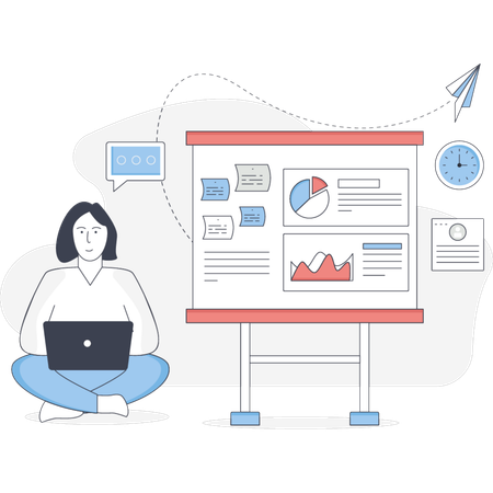 La femme travaille dans un espace de travail professionnel  Illustration