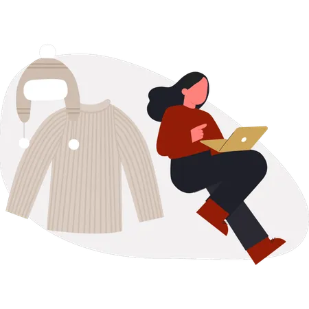 La femme travaille sur un tissu d'hiver  Illustration