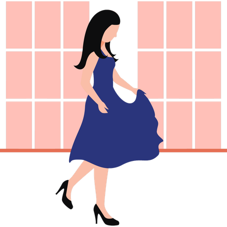 La fille à la mode porte une robe de soirée  Illustration