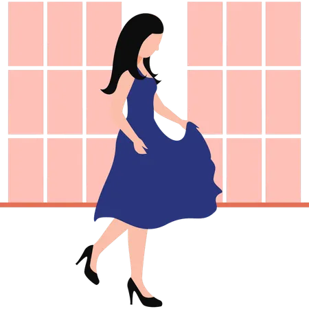 La fille à la mode porte une robe de soirée  Illustration