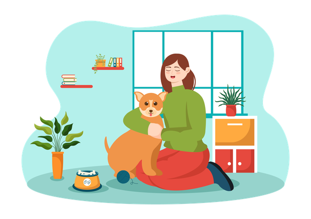 La fille aime beaucoup son chat  Illustration
