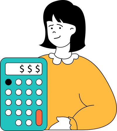 La fille calcule les finances sur la calculatrice  Illustration