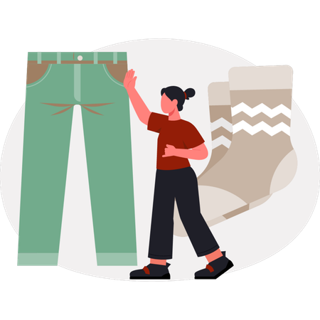 La fille parle d'un pantalon en laine  Illustration