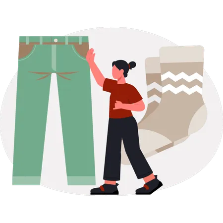 La fille parle d'un pantalon en laine  Illustration